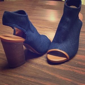 Denim block heels